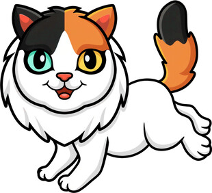 三色萌猫欢快奔跑