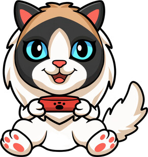 可爱猫咪捧碗开心模样