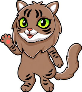 挥手的卡通虎猫