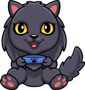 黑猫玩游戏手柄超可爱