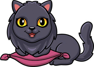 可爱黑猫趴粉色垫子上