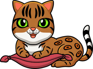 可爱斑纹小猫趴粉色垫子上