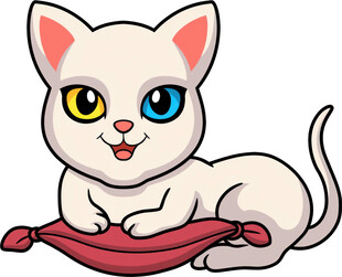 可爱双色眼小猫趴红垫上