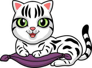 可爱斑纹小猫玩紫色垫子