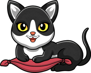 可爱黑猫趴红垫