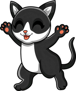 可爱黑白猫开心挥手