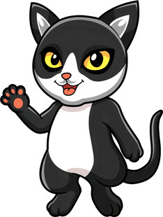 可爱黑白猫挥手