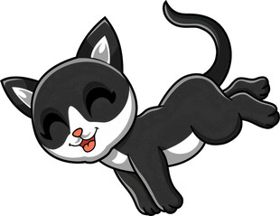 跳跃的可爱黑白猫咪