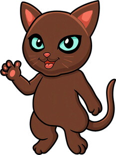 棕色卡通小猫挥手