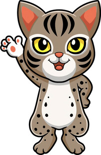 挥手的卡通小猫