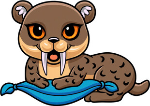 可爱海象趴在蓝色垫子上