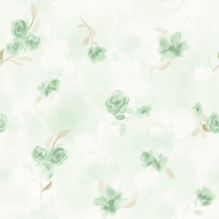 清新绿玫瑰水彩花卉图案