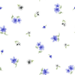 蓝花白色背景水彩图案