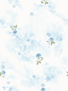 蓝白花卉清新水彩图案