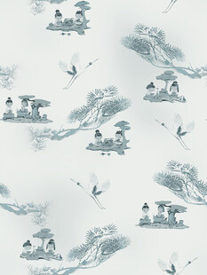 中式水墨风山水飞鸟图案