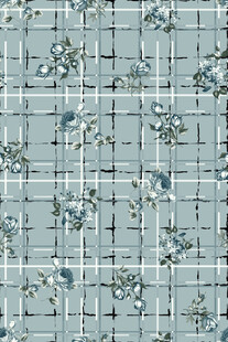 浅蓝色花卉格子图案布料