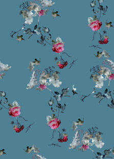 蓝色底花卉飞鸟图案纹理