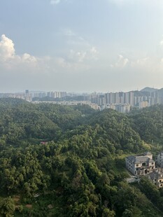 俯瞰葱郁山林与城市建筑