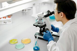 实验室中科研人员使用显微镜