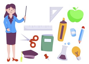 女教师与多样学习用品