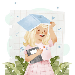 女孩头戴书本开心庆祝