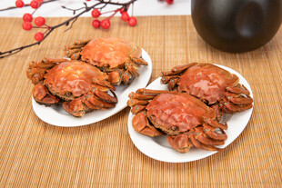 美味大闸蟹摆放在盘中