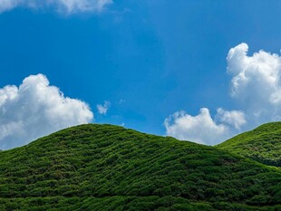 翠绿山峦映蓝天