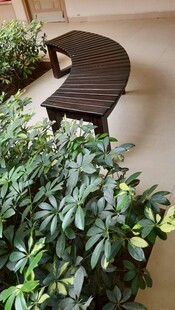 户外绿植环绕的弧形长椅