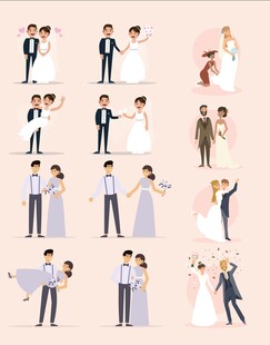 多样婚礼情侣造型插画