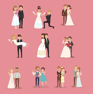 婚礼情侣甜蜜互动插画