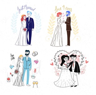 浪漫婚礼情侣插画图案