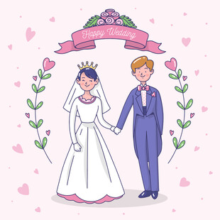 浪漫新婚夫妇甜蜜牵手