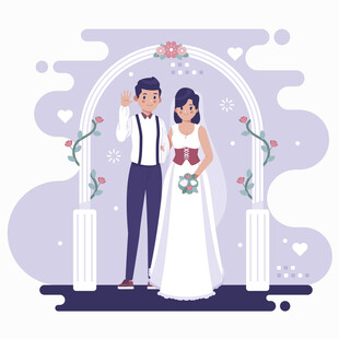 浪漫婚礼中的新婚夫妇