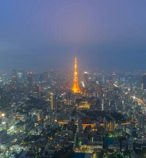 东京夜景中的璀璨塔尖