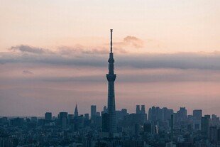 东京塔下的城市黄昏景色