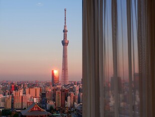 窗边远眺东方明珠城市美景