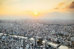 城市日落全景俯瞰图