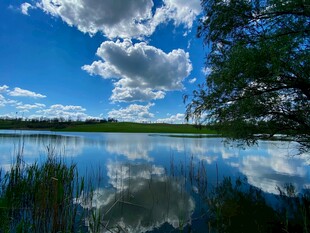 湖畔蓝天倒影美景