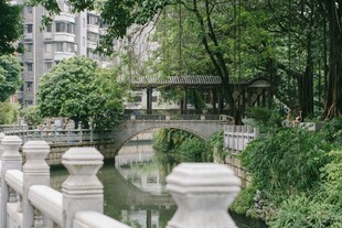 中式园林小桥流水景致