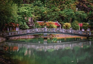 湖畔古桥映翠景