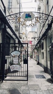 复古铁门后的静谧小巷