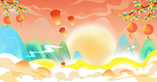 梦幻日出场景插画