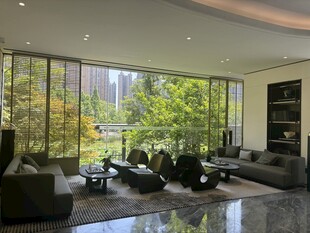 现代宽敞客厅与窗外绿意