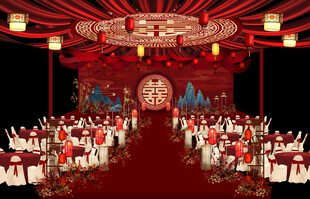 红色中式婚礼舞台
