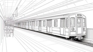 地铁线稿图车站列车景象