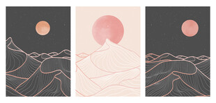 日式简约山水月插画