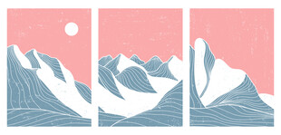 三联简约山水风景插画