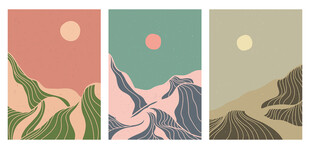 三幅山川风景插画作品