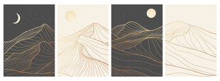月夜山峦风景艺术画作