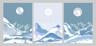 雪山月夜装饰画三联图
